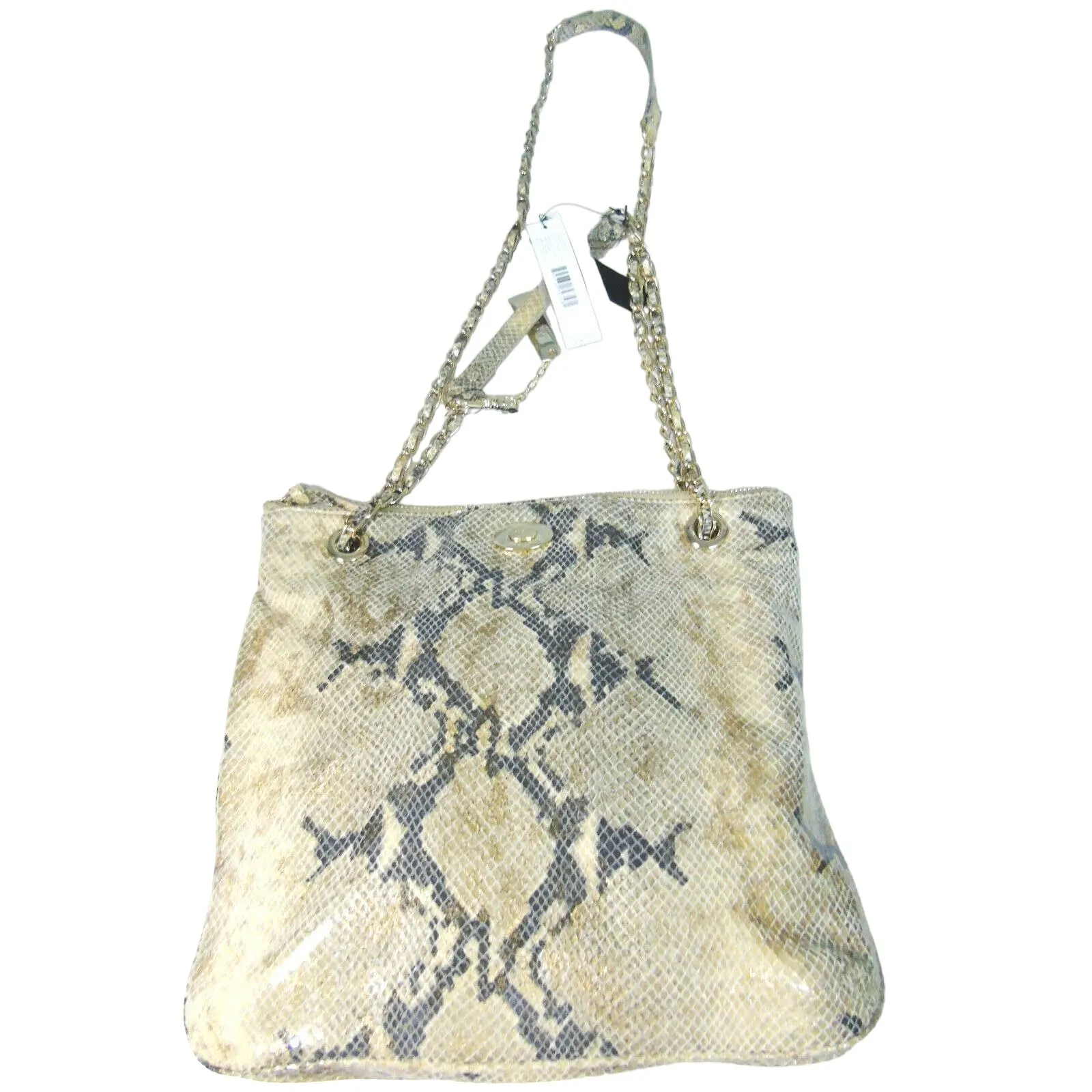 Dkny Leather Handbag Gold Gray Python Snakeskin Crossbody Shoulder Chain Purse - Image 10