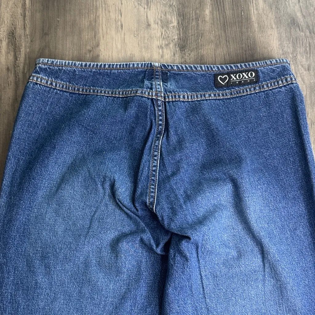 XOXO 90’s Blue Low Rise Flare Jeans with Gold Floral Accents - Image 11