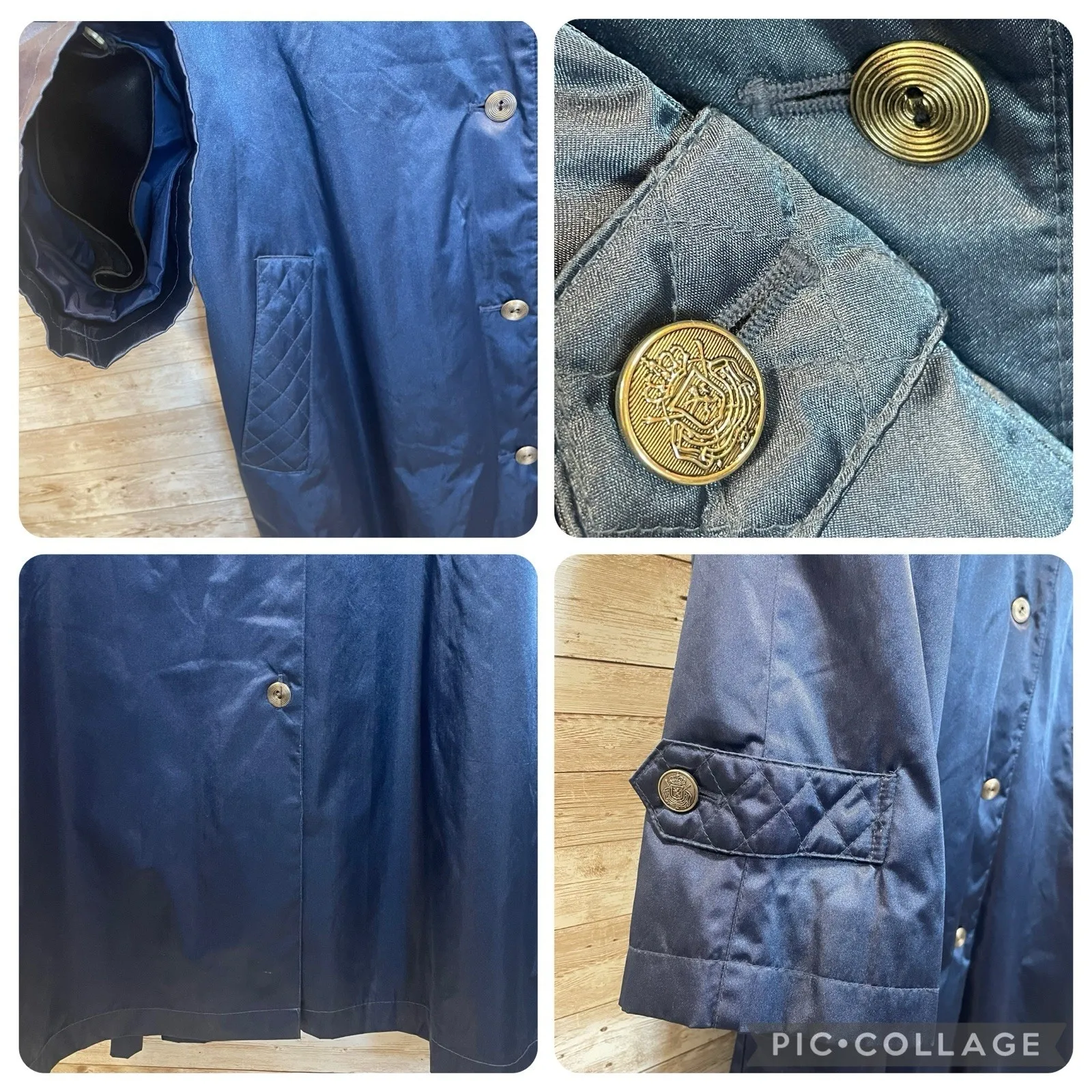 Vintage London Fog‎ Womens 14P Blue Trench Coat Removable Liner Quilted Collar - Image 7