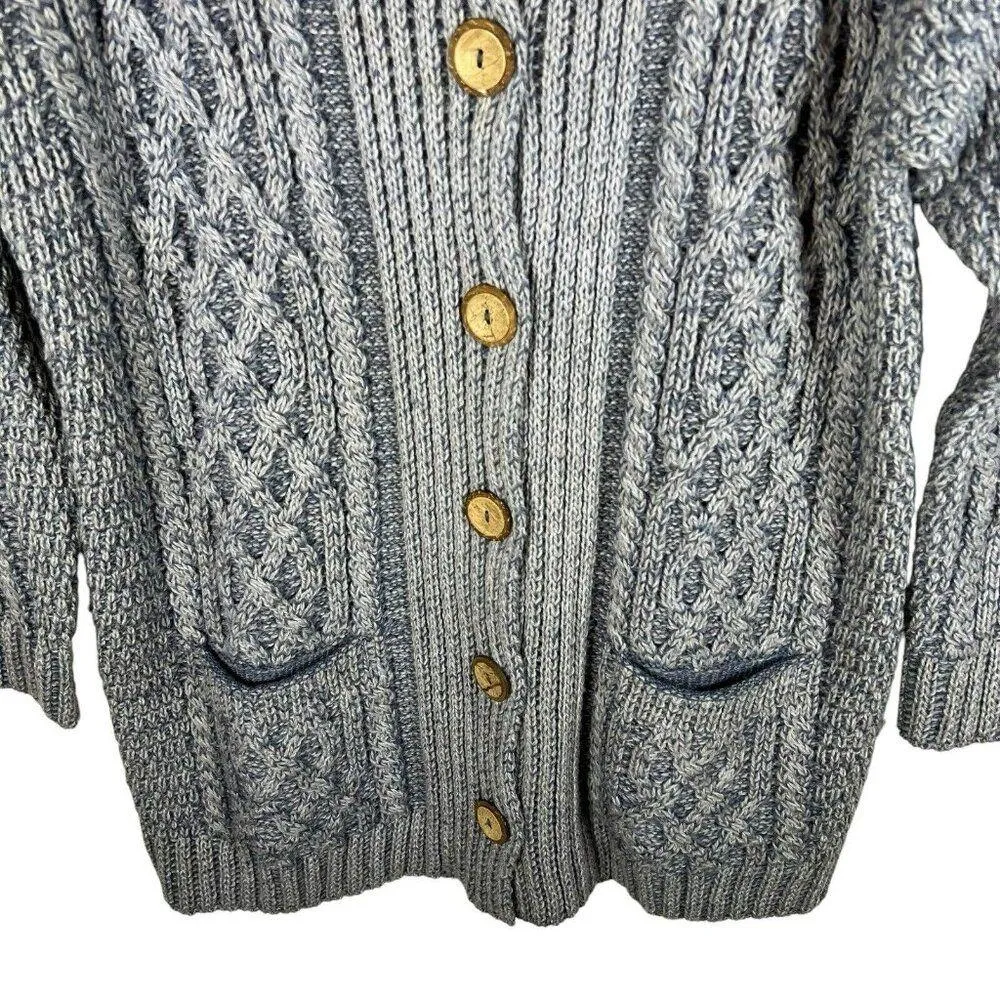 Kilronan Knitwear Sweater Women S Cardigan Cable Knit Fisherman Merino Aran Long Blue - Image 3