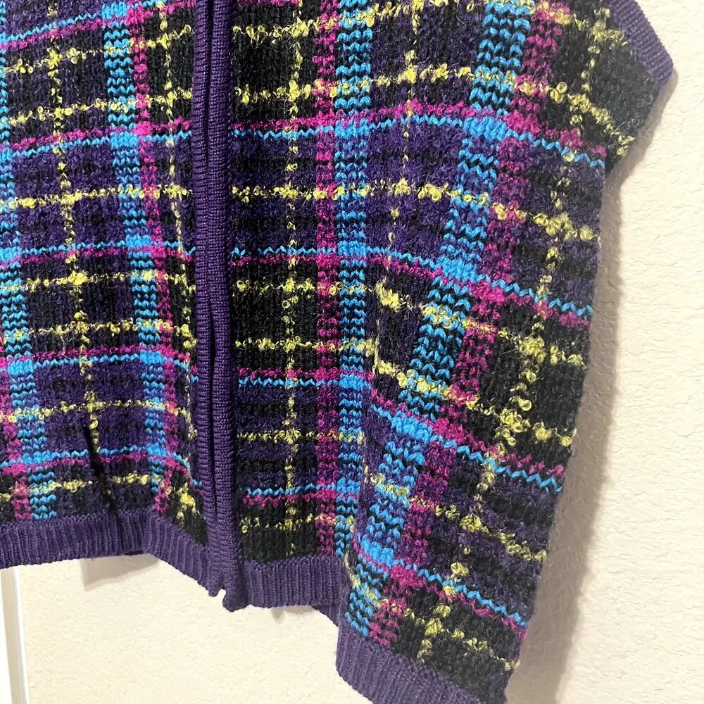 VTG Karen Scott Sweater Vest wool blend Purple plaid full zip sz M academia - Image 2