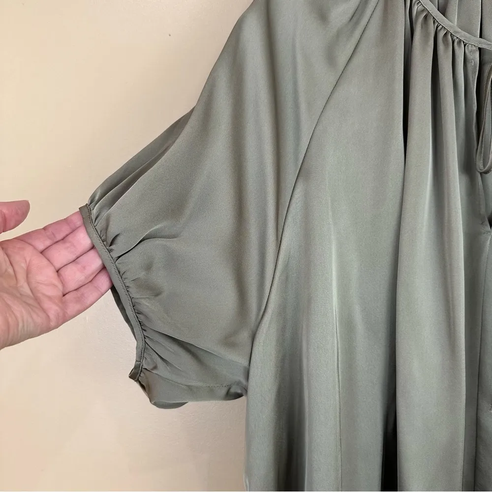 H & M Khaki Green Satin Oversized Tie Top Blouse XXL - Image 3