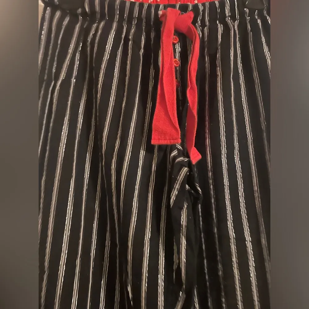 Blu Chic Lounge Black Silver Striped Cotton Lounge Pants Red Tie Size Med Sleep - Image 3