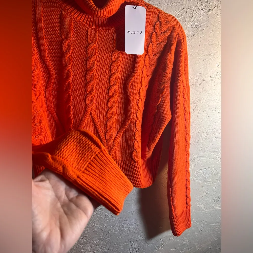 Orange NWT Cable Knit Turtleneck Sweater crop loose fit cabincore gorpcore L XL Size undefined - Image 4