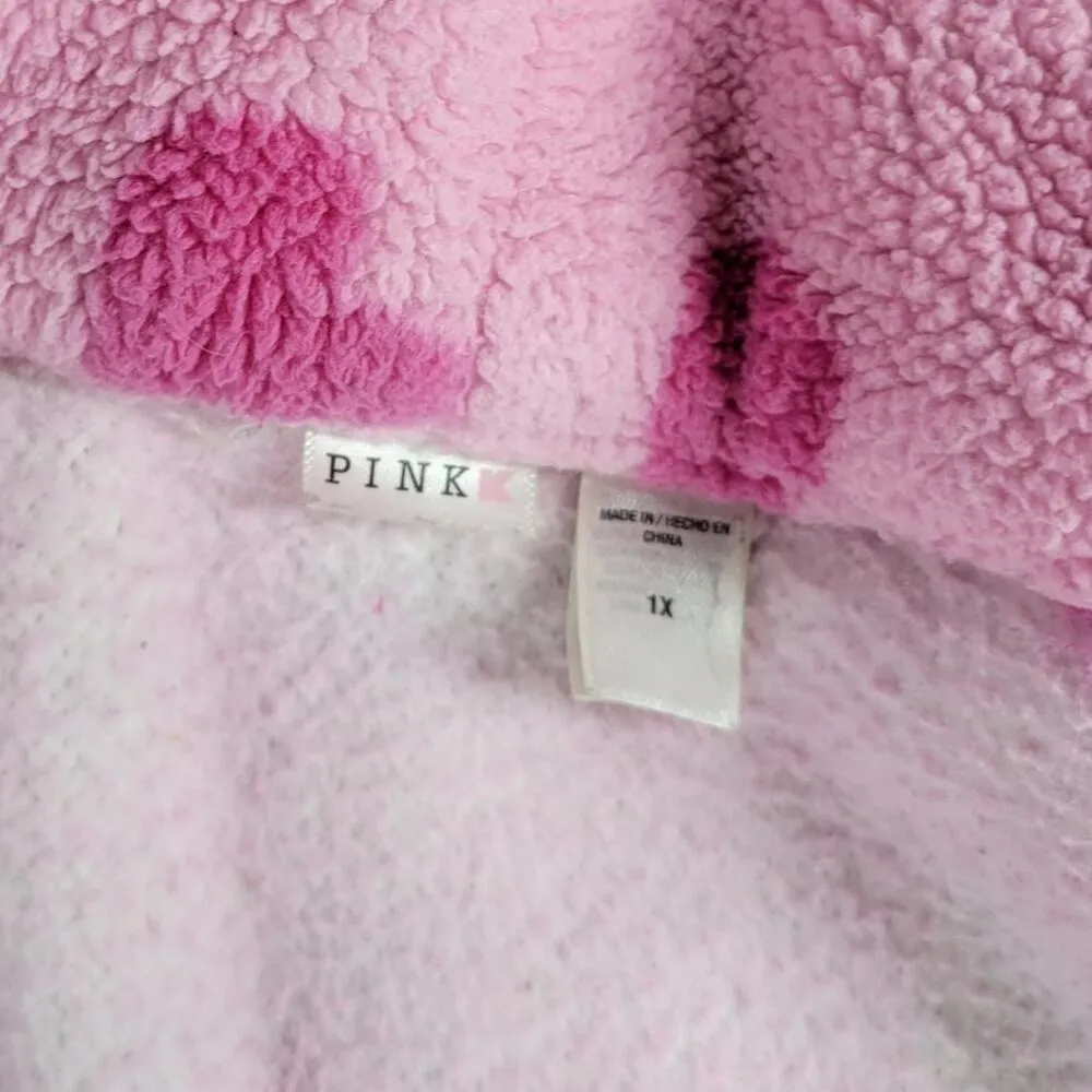 Pink VS Robe with Belt Womens 1x Hearts Thick Fleece Full Length Pockets Winter - Image 6
