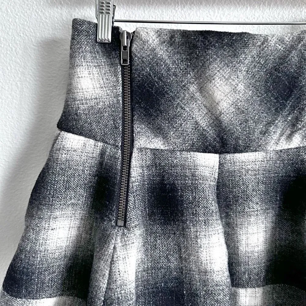 H&M | Thick Plaid Pleated High Waist Skirt Zipper Detail Wool Blend | Size 12 - Image 2