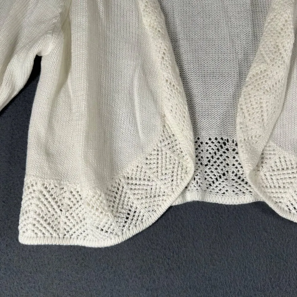 Vtg Blair Womens Medium Cream Scalloped Crochet Shrug Sweater Cardigan - Image 5