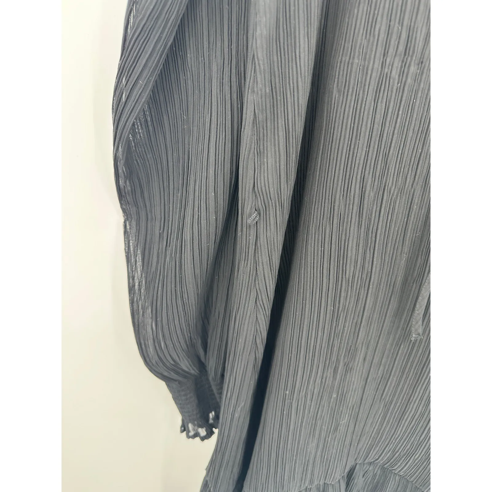 Loft Pleated Tie Neck Dress Women Medium Black Loose MISSING BELT Long Sleeve - Image 5