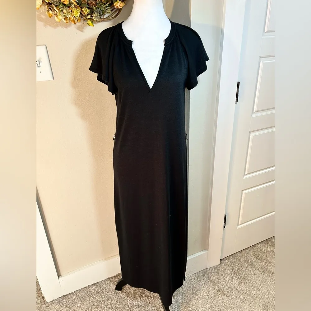 PAIGE Blossom Knit Flutter Sleeve Side Slit Midi Dress — Black Women’s Medium - Image 11