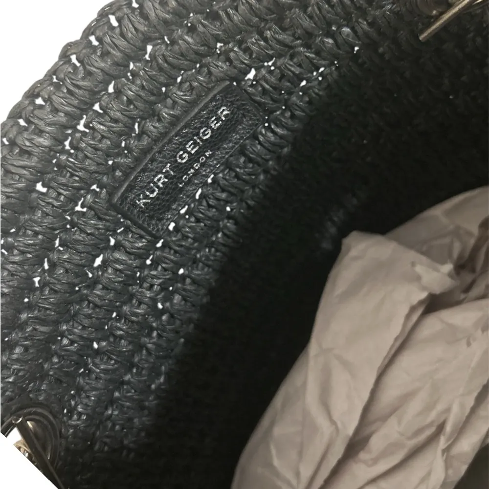 Kurt Geiger Chelsea raffia Tote Bag with matted gun metal strap - Image 6