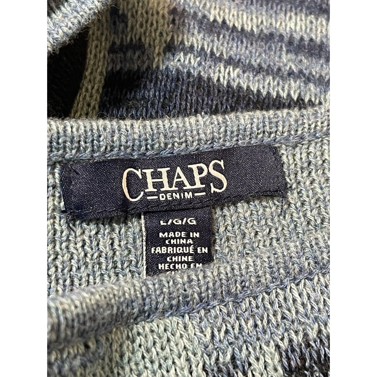 Chaps Denim Blue Southwestern Aztec Knit Top L Cotton Blend Short Sleeve - Image 6