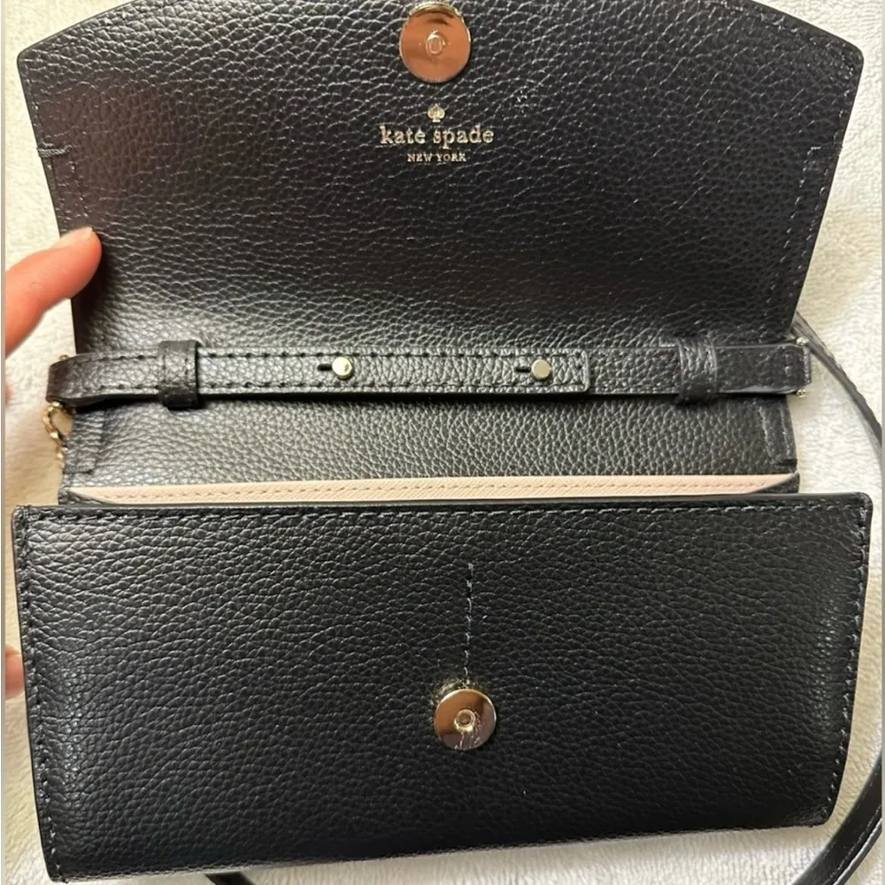 NEW! Kate Spade Eva Wallet On A Chain – Black Pebbled Leather - Image 8