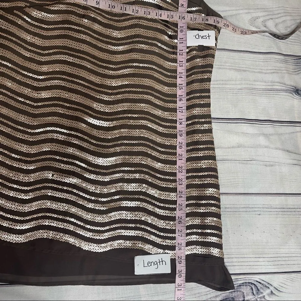 Soft Surroundings Brown Sequins Tunic Sleeveless Top | Mini Dress Size Medium - Image 7