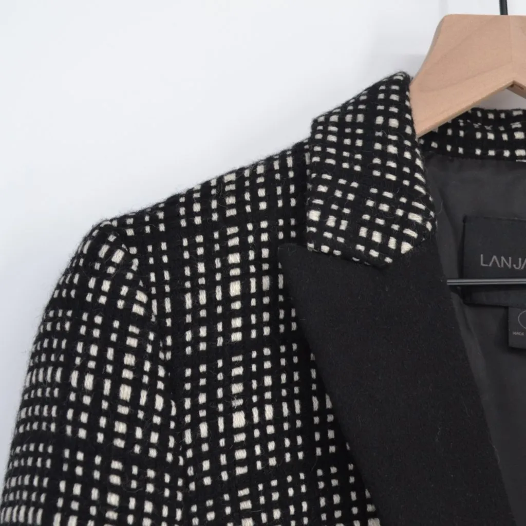 Lan Jaenicke Sloane Plaid Cashmere Peak Tuxedo Jacket Black White Size 3 US 8 - Image 5