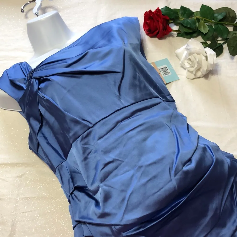 Suzi Chin Blue Ruched Ruffle Dress 12 Bridal/Prom - Image 2