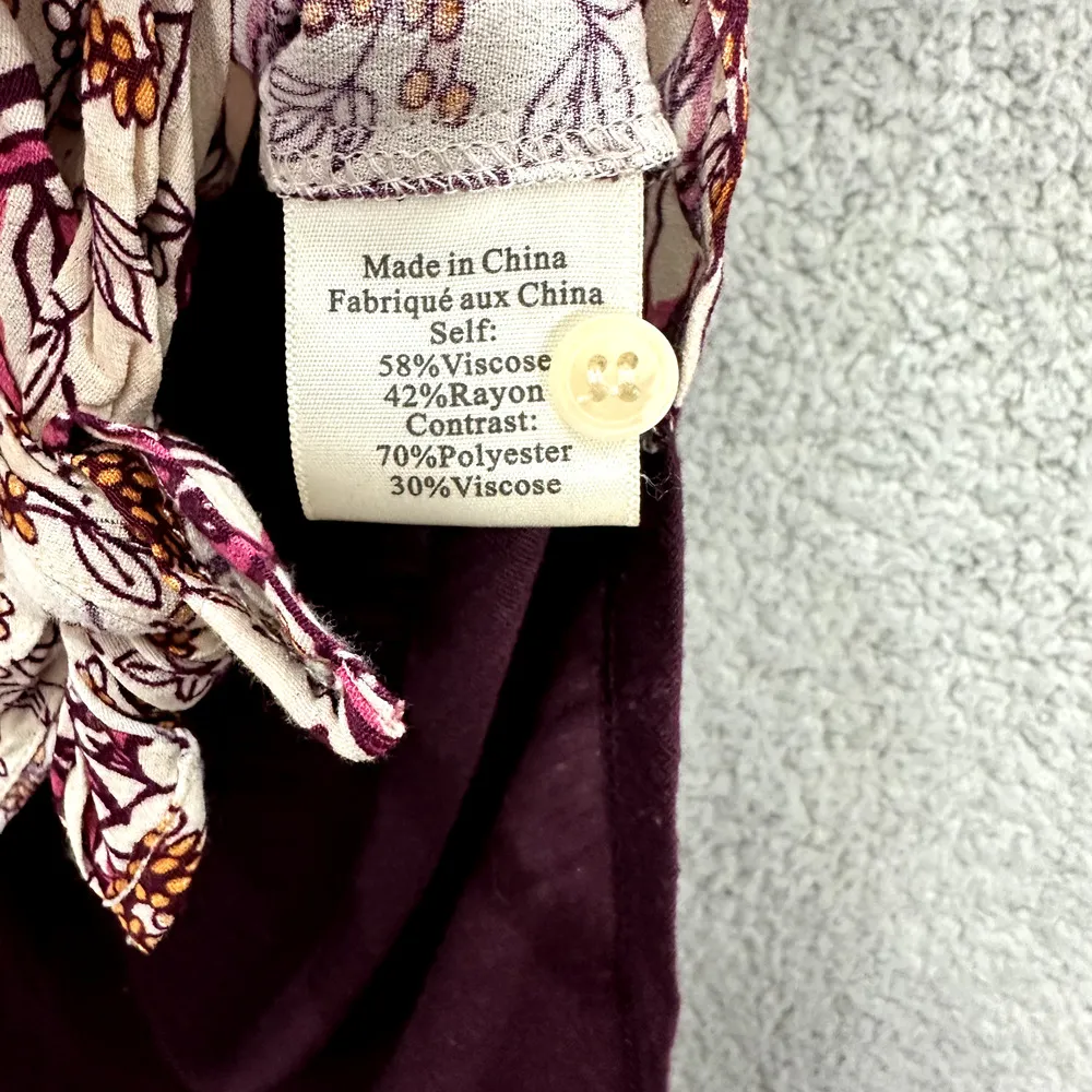 Anthropologie Porridge Button‎ Up Top Purple Floral Tie Waist Boho Womens XS - Image 4