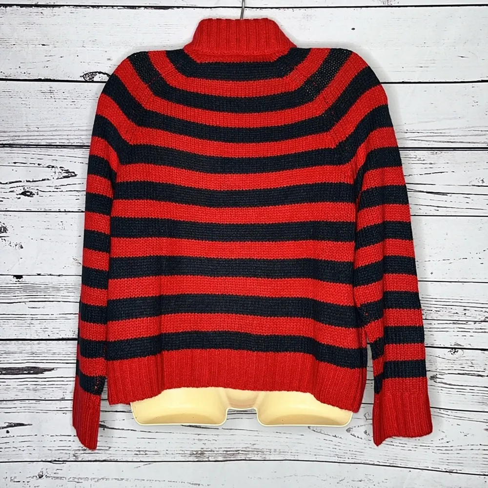 Tommy Hilfiger Jeans NWT Size L Red & Navy Blue Stripe Mock Neckline Sweater Top - Image 3
