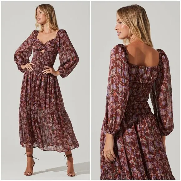 💕ASTR💕 Arlette Floral Sweetheart Long Sleeve Maxi Dress Floral Print Small NWT - Image 2