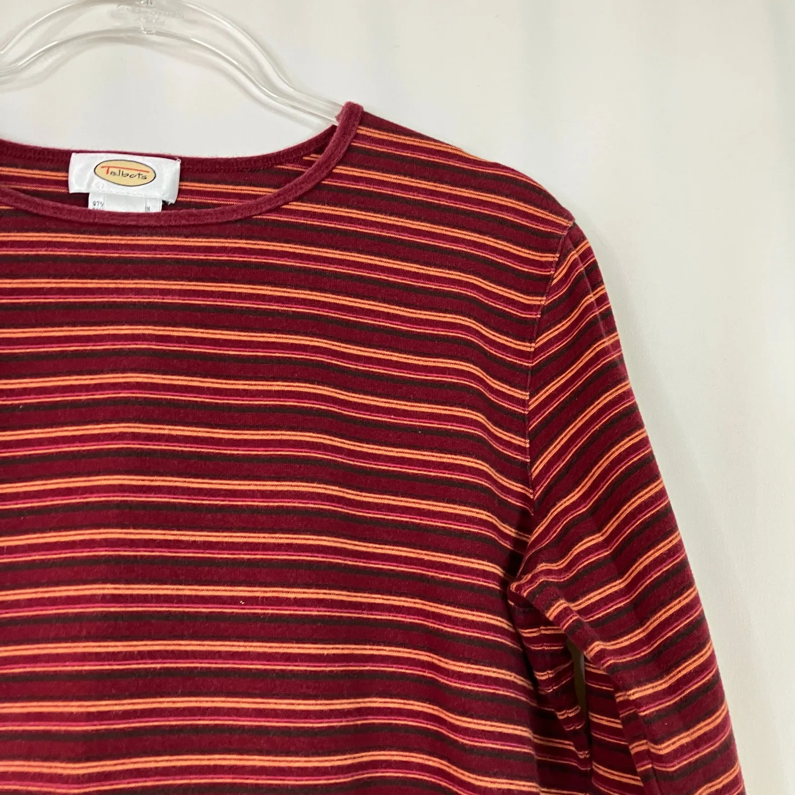 Talbots | Vintage Red Stripe Y2K Long Sleeve Tee Shirt Cotton Spandex Womens L - Image 2