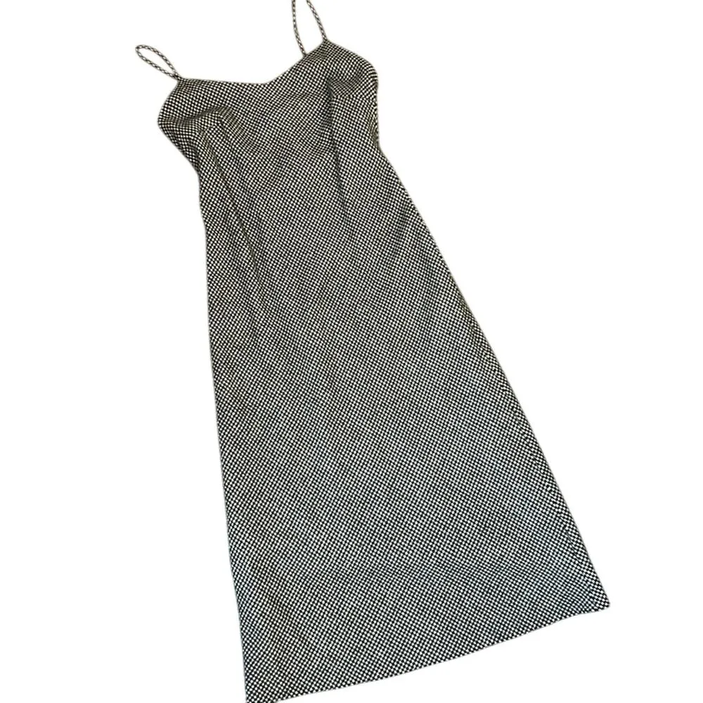 Vintage Ralph Lauren wool houndstooth black white strappy maxi dress size 4 - Image 3