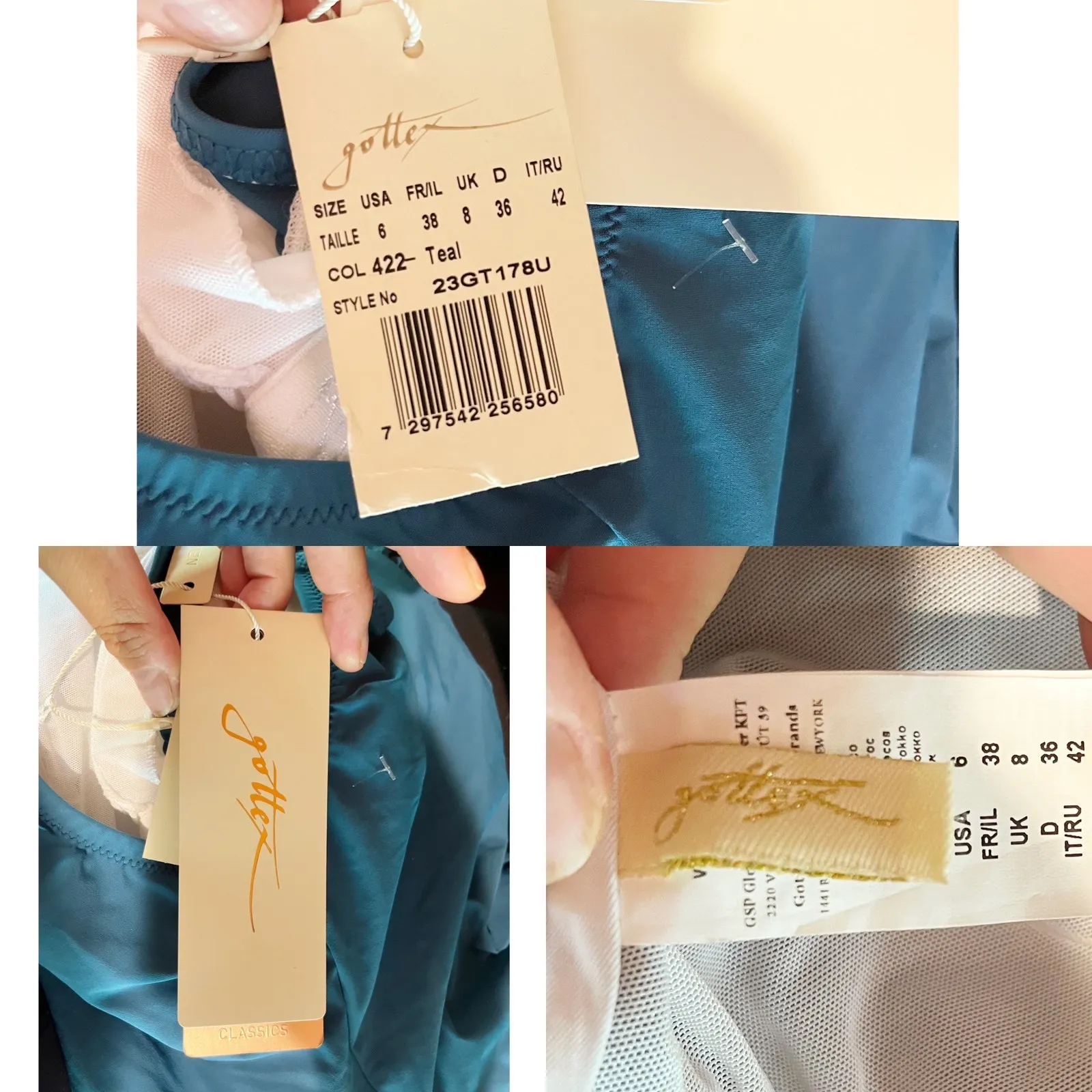 GOTTEX One Piece Swimsuit Classic Golden Touch More Coverage Surplice Teal 6 NWT - Image 7