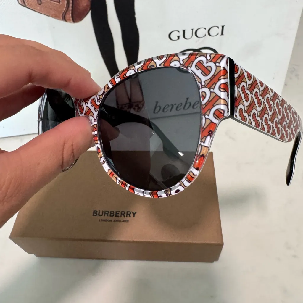 Burberry luxxotica Orange and White Patterned Sunglasses - Image 5