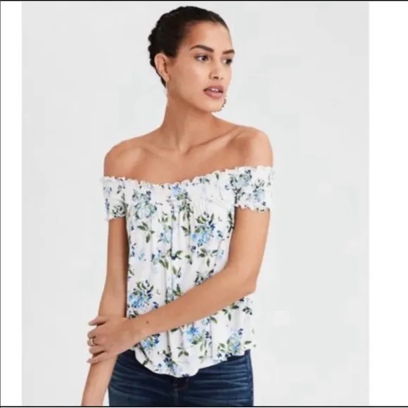 American Eagle Outfitters Floral Off Shoulder Soft Smocked Top Small - Image 12