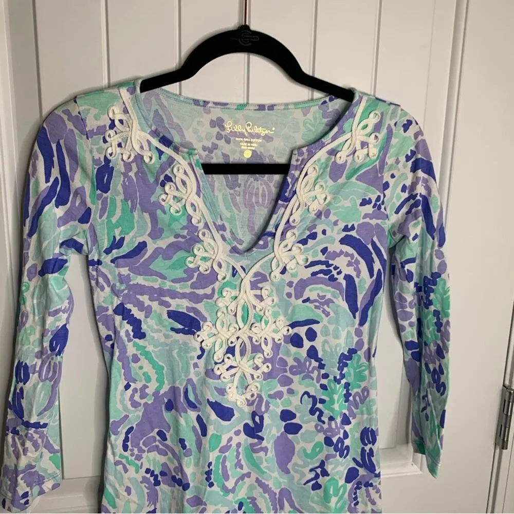 Lilly Pulitzer Marina Shirt Dress Lillys‎ Lilac Nice Ink Pima Cotton Size XXS - Image 2