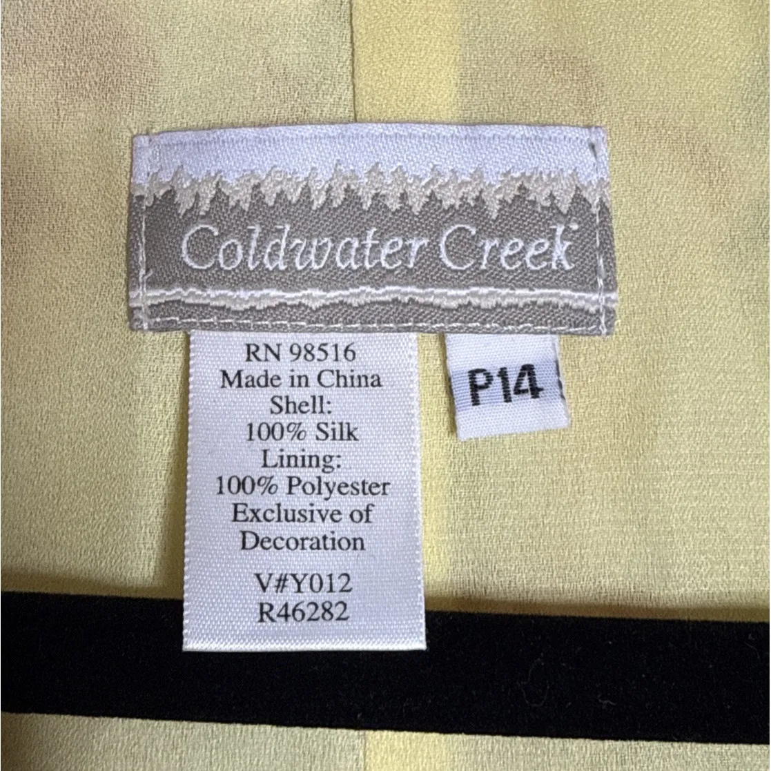 VTG Coldwater Creek 14 Petite Button Front Maxi Silk Dress Yellow Floral Fairy - Image 3