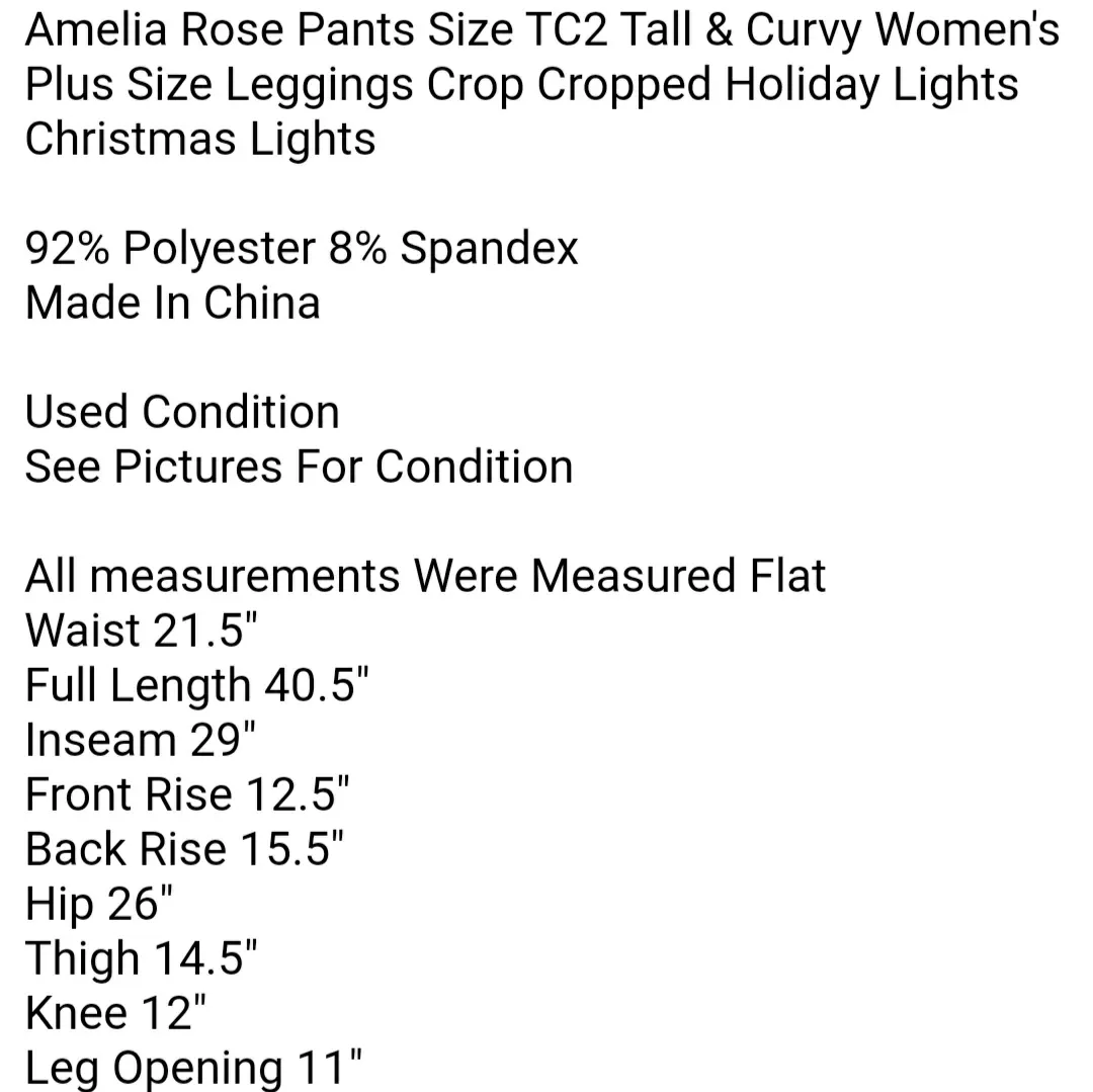 Amelia Rose Pants Size TC2 Tall & Curvy Women's Plus Size Leggings Crop Cropped  - Image 5