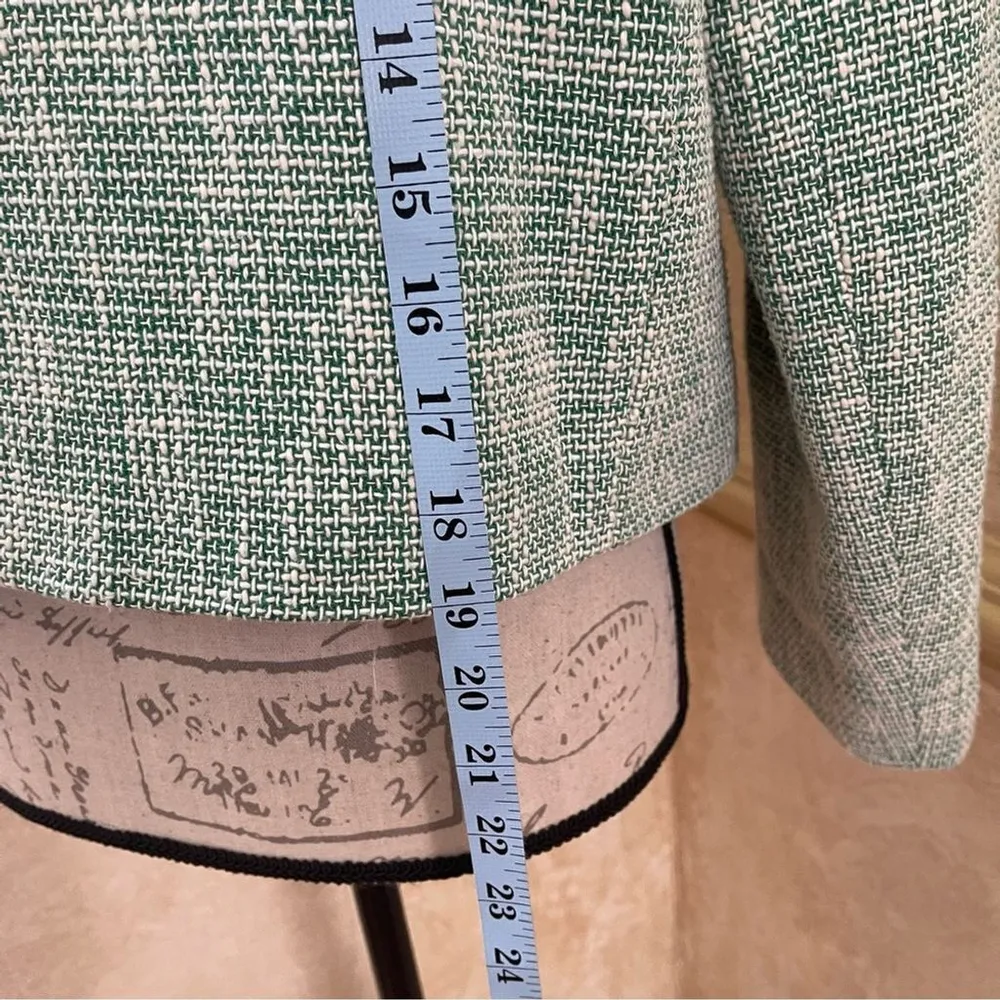 ZARA New Luxury Preppy Green Long Sleeves Round Neck Textured Crop Blazer Sz XL - Image 9