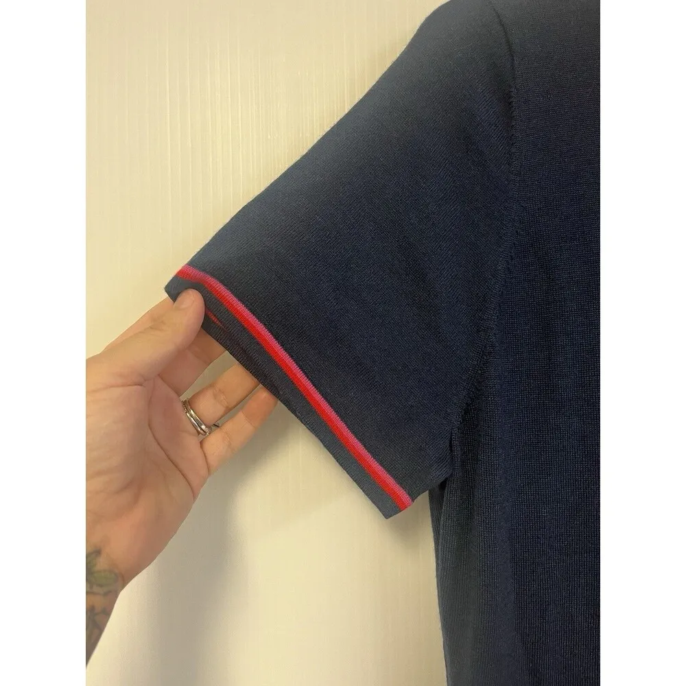 G/fore Fine Knit Dress Women L Navy Blue 100% Wool Super Soft Pkts Accent Stripe Size L - Image 6