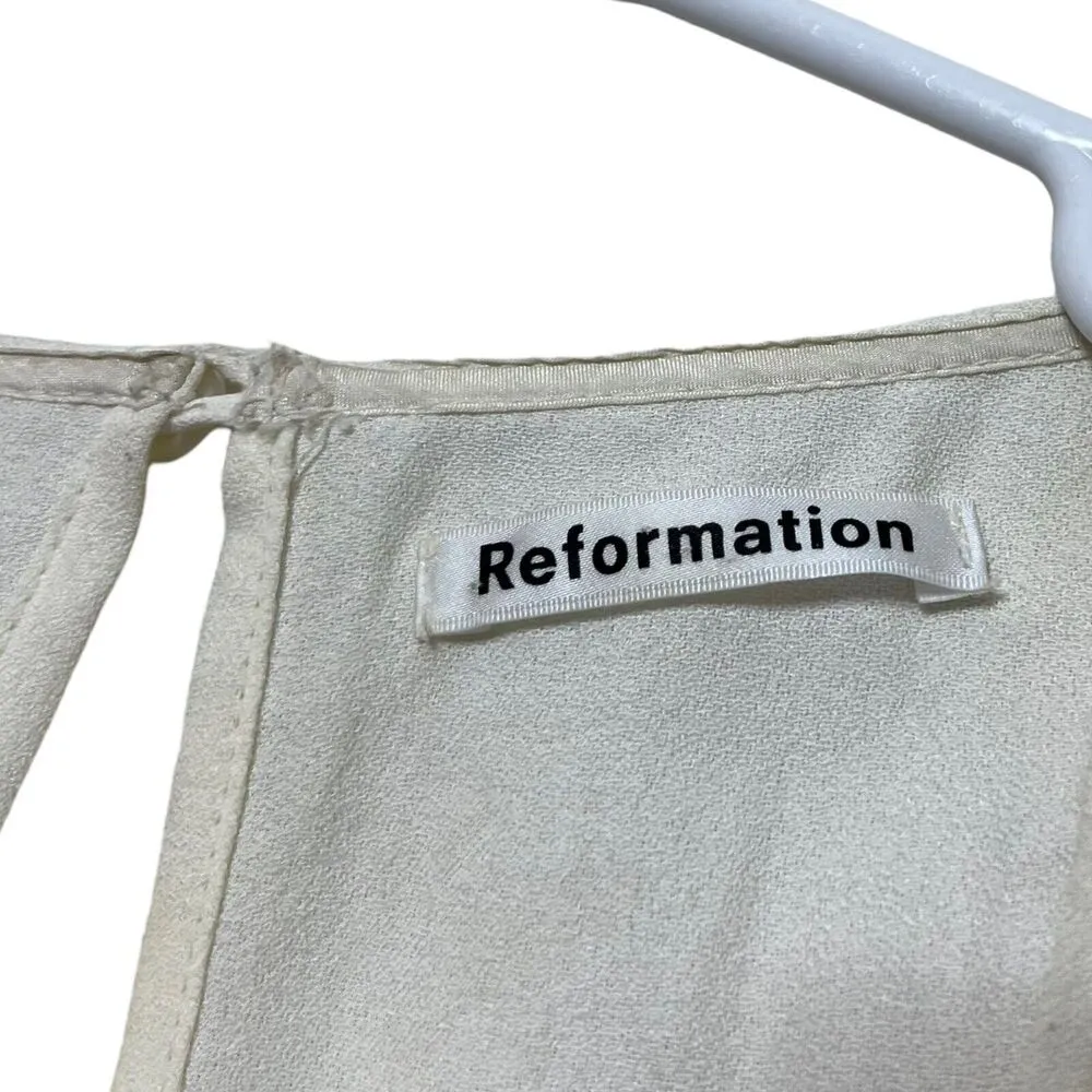 Reformation Ivory Virginia Top Long Necklace Sleeves Blouse Womens Size L Flawed - Image 8