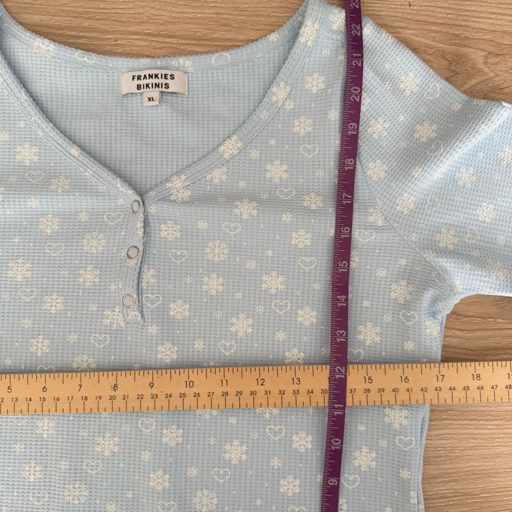 frankie’s bikinis XL Angel Waffle Long Sleeve Top Flurries Baby Light Blue - Image 6