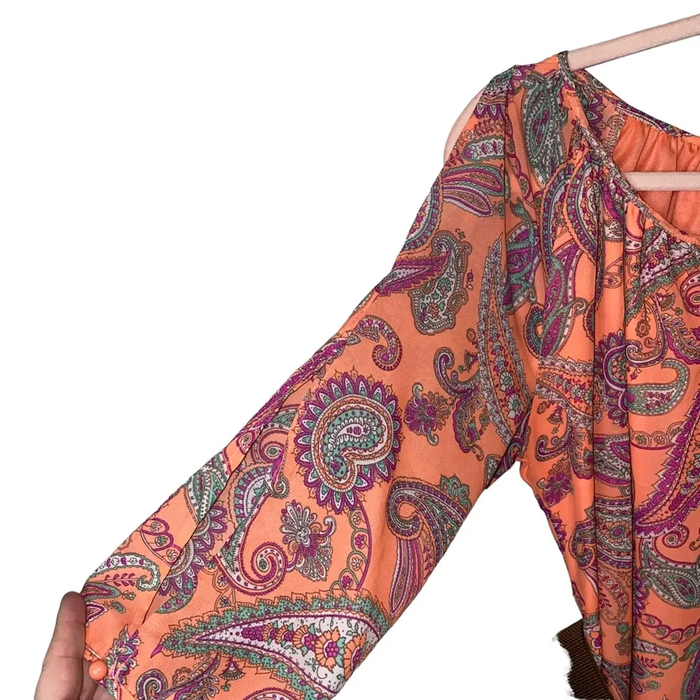 Cato Peachy Orange Paisley Print Belted Waist Dress - Image 2