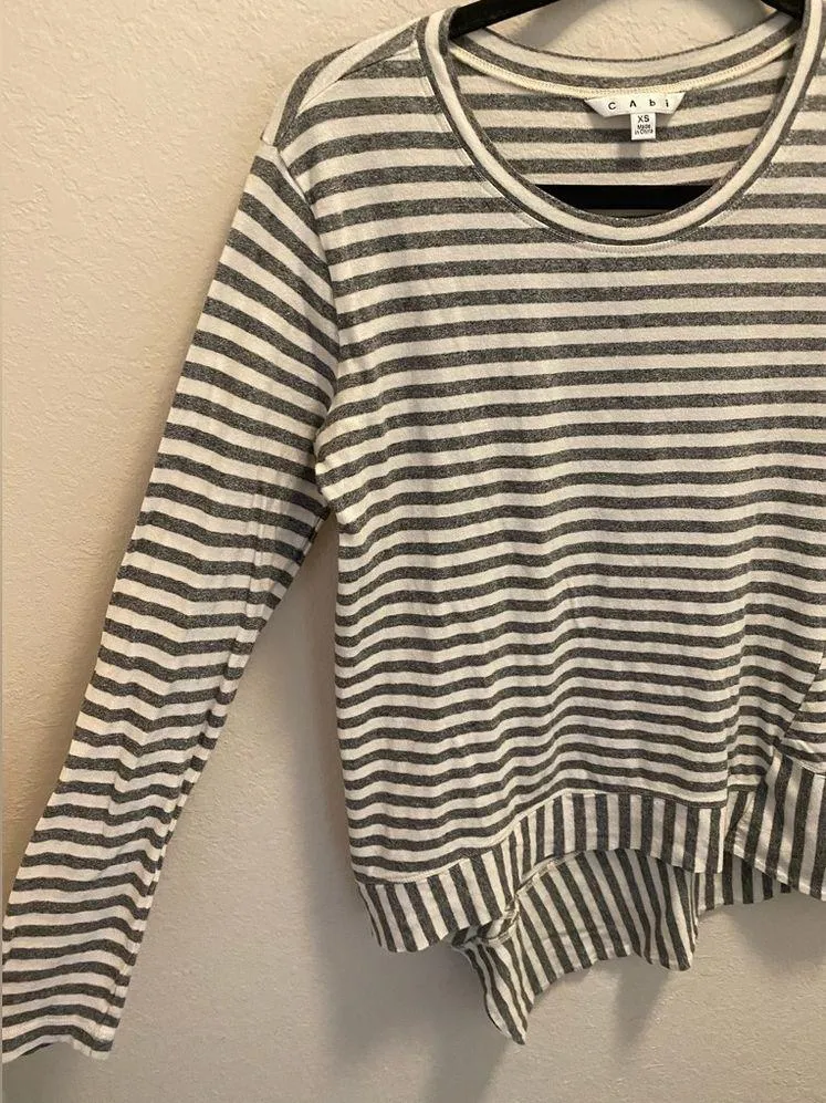 CAbi Gray And White Striped Hi-Low Asymmetrical Hem Long Sleeve Blouse - Image 3