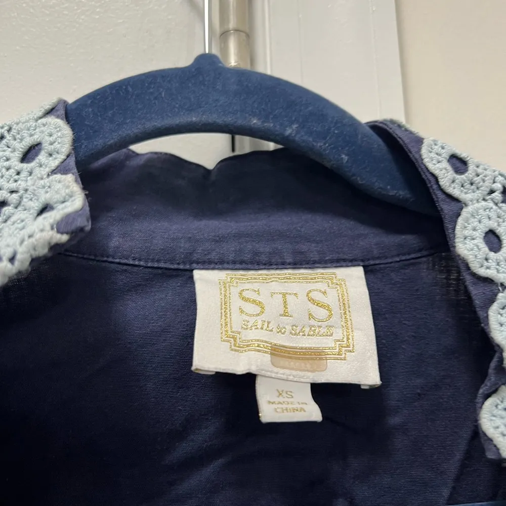 Sail To Sable Blue Linen Short Sleeve Tunic Dress Size XS $198 - Image 4