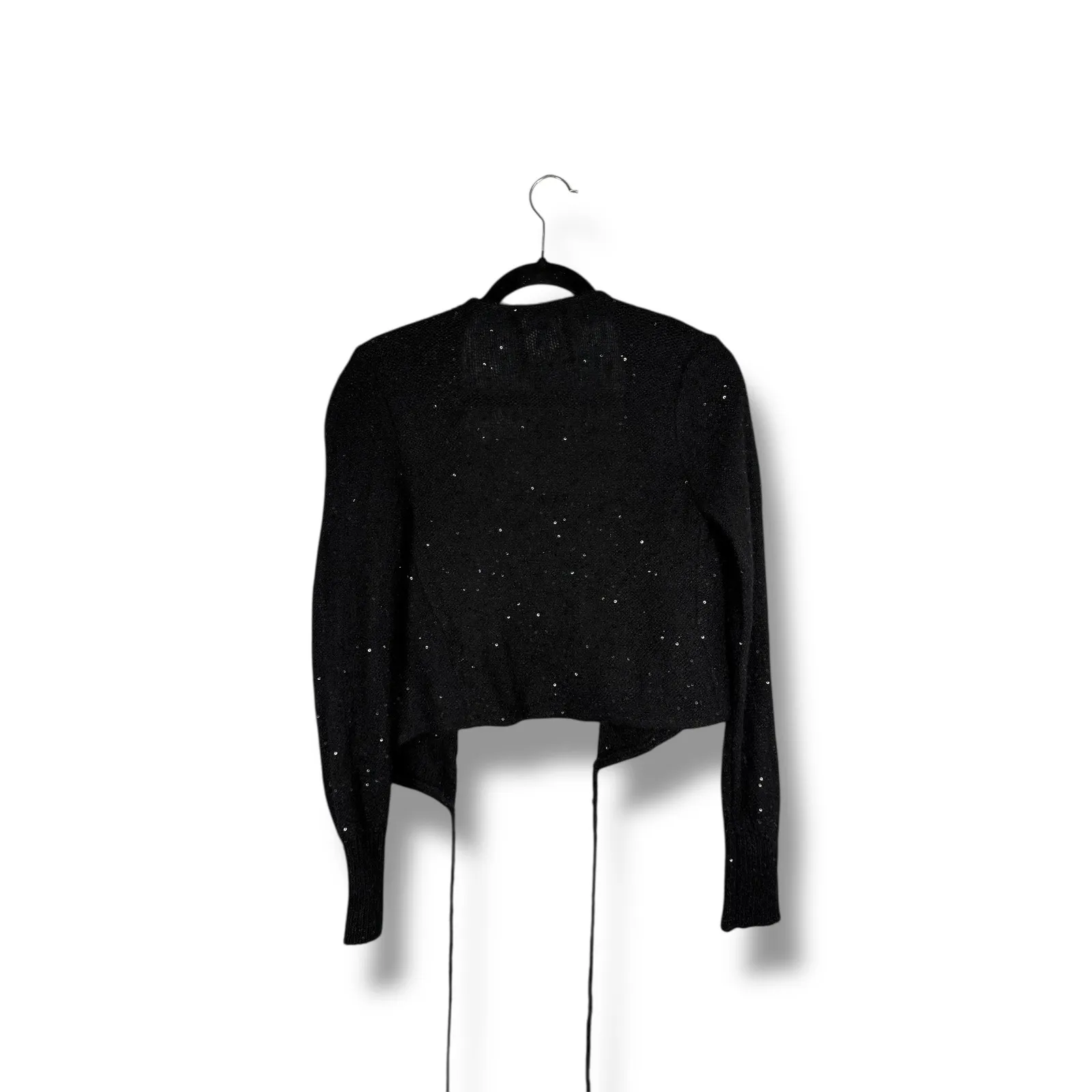 Massimo Dutti Studio Black Sequin Wrap Knit Cardigan Sweater Studio Collection - Image 5