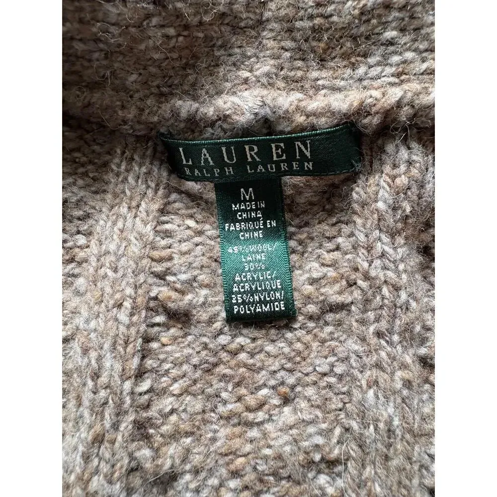 Lauren Ralph Lauren | Wool Blend Chunky Open Cropped Cardigan Sweater | Medium Brown - Image 3