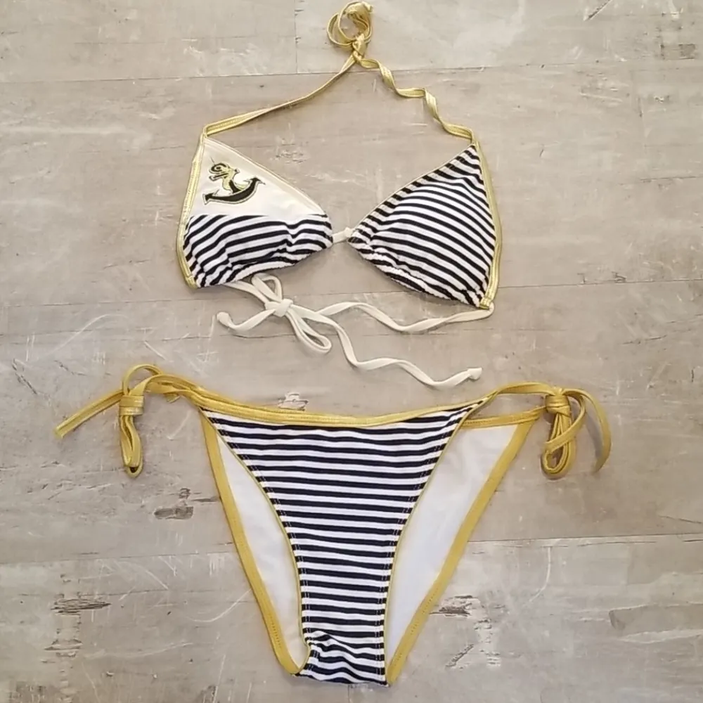 đź’•DIANE'S BEACHWEARđź’• Blue Striped Sailor Triangle Top String Bikini M/L NWOT Size undefined - Image 11