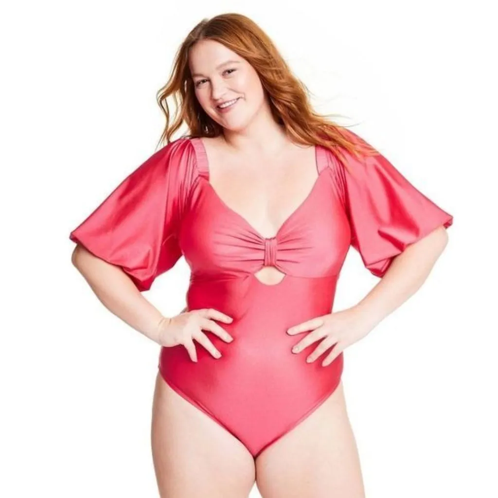 FE NOEL Pink Puff Sleeve One Piece Bathing Swimsuit Size 3X NEW NWOT - Image 2