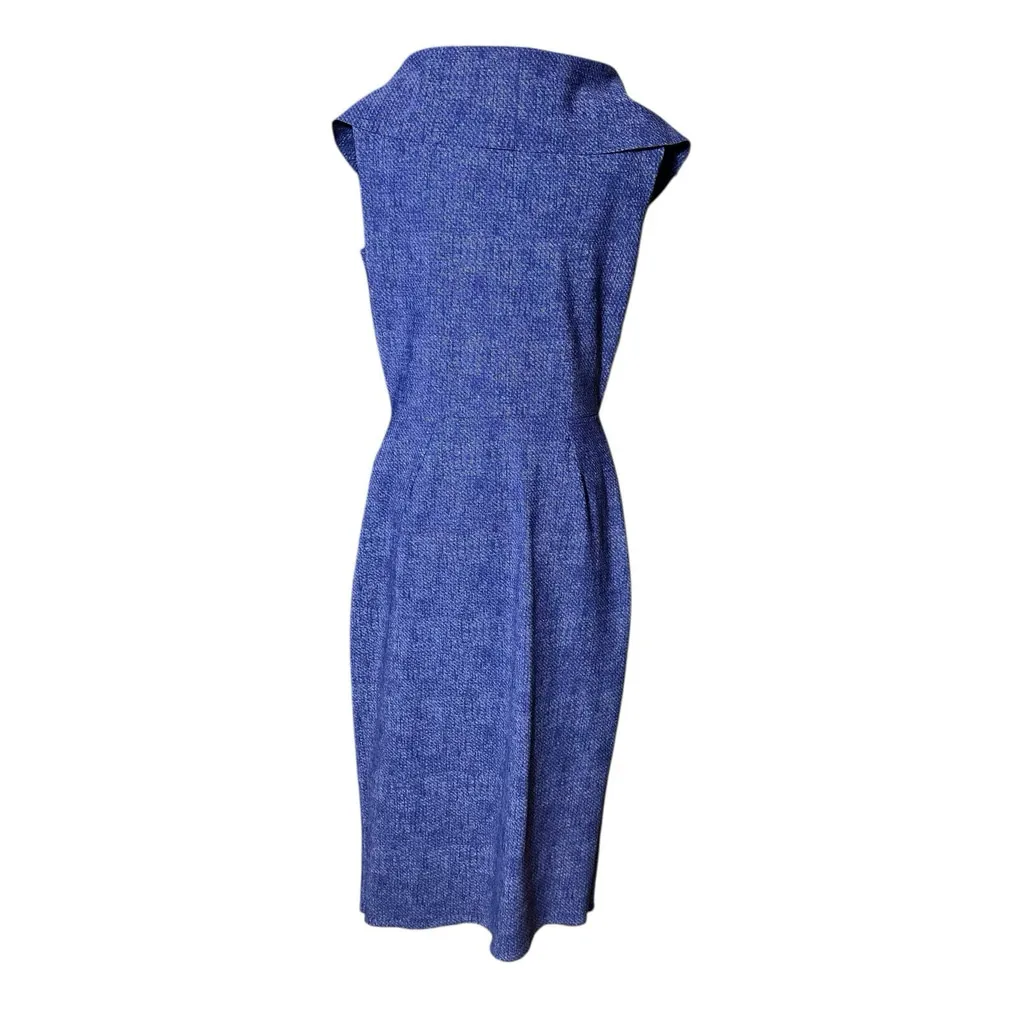 Chiara Boni Foldover Surplus Cocktail Midi Dress Faux Wrap Donegal Blue 50 / 14 - Image 3