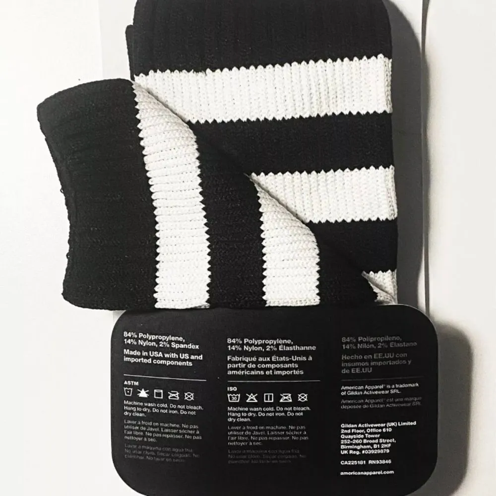 Vintage NEW American Apparel Thigh High Thick Socks Black White Stripes rare y2k - Image 3