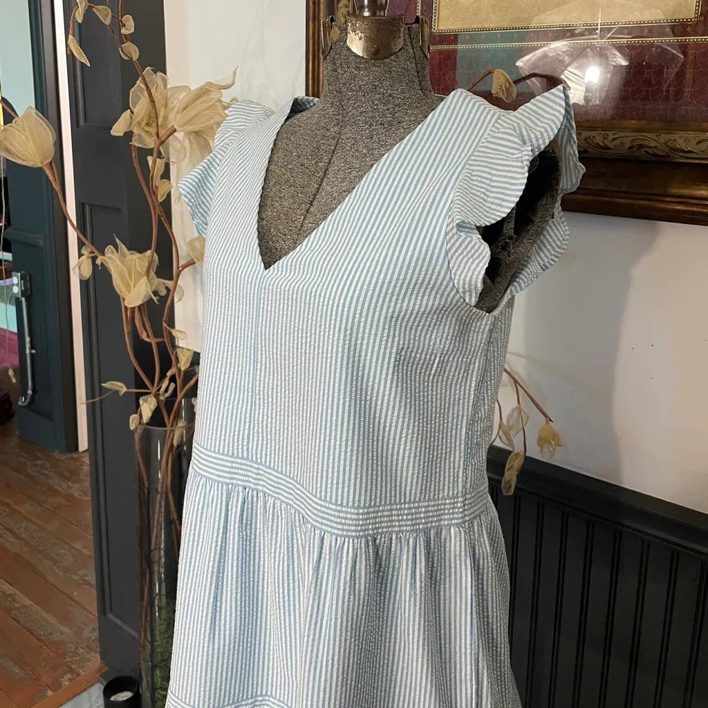 Southern Tide Evelyn Seersucker Tiered Blue & White Cotton Dress - Sz XS 💚🎀 - Image 5