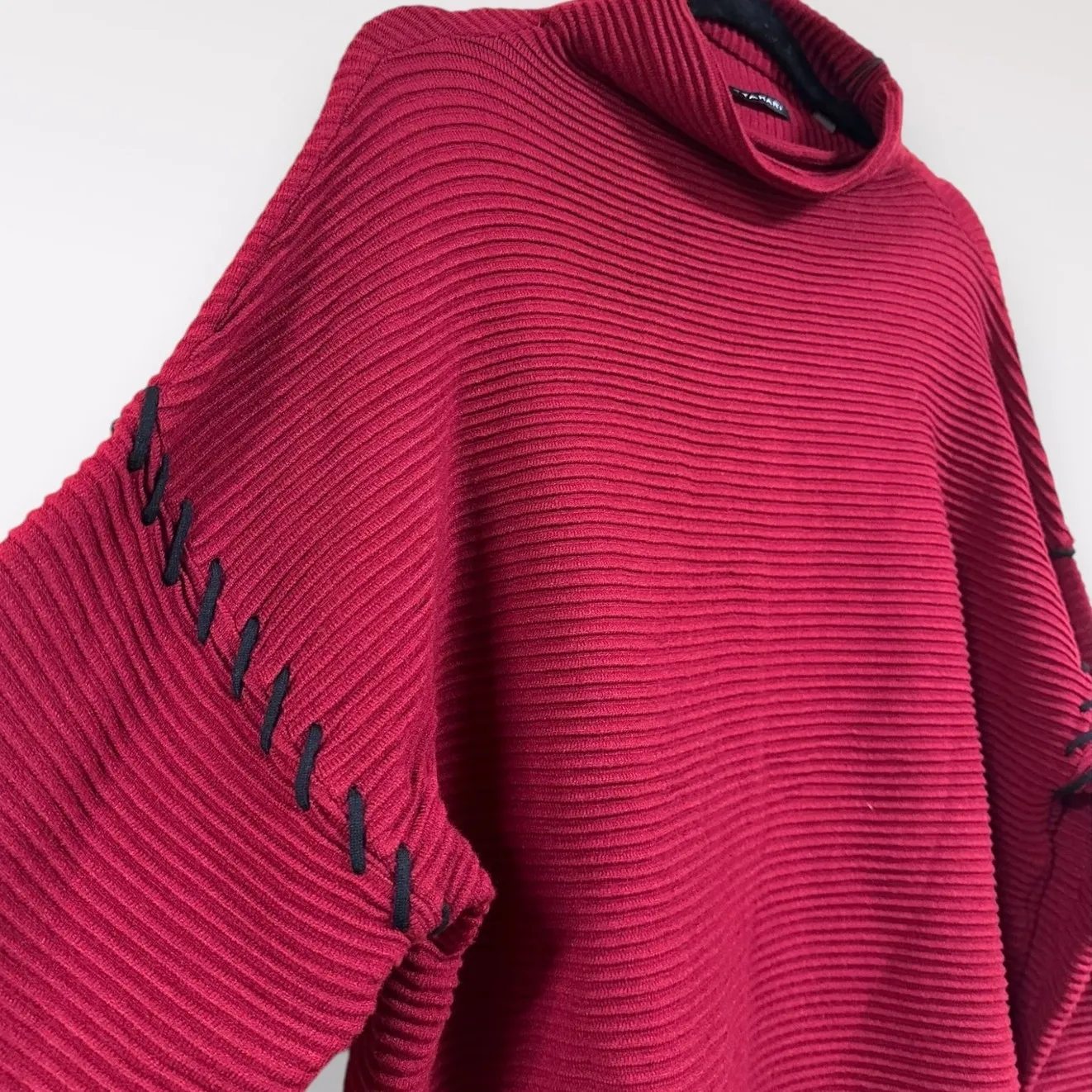 NWT Tahari XL‎ Red Ribbed Mockneck Sweater Stitch Holiday Party Winter Office - Image 2
