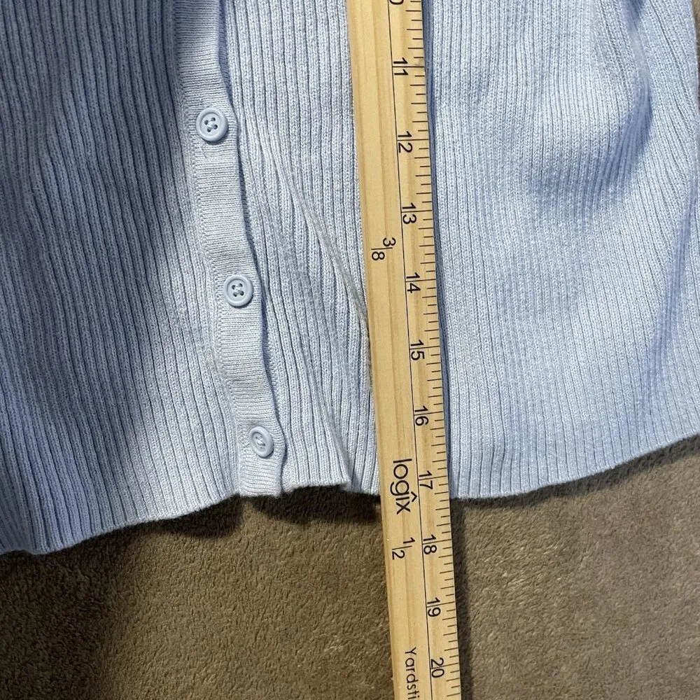 Brandy Melville Cardigan Women's Size S/M Ribbed Light Blue Sweater Buttons Crop - Image 5