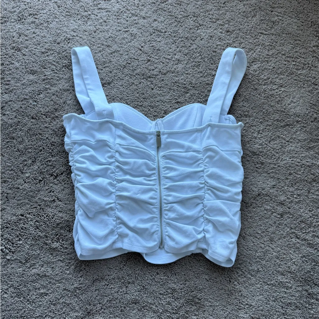 Reformation Linnea Knit Top - size small - white ruched design - adjustable strap - Image 3