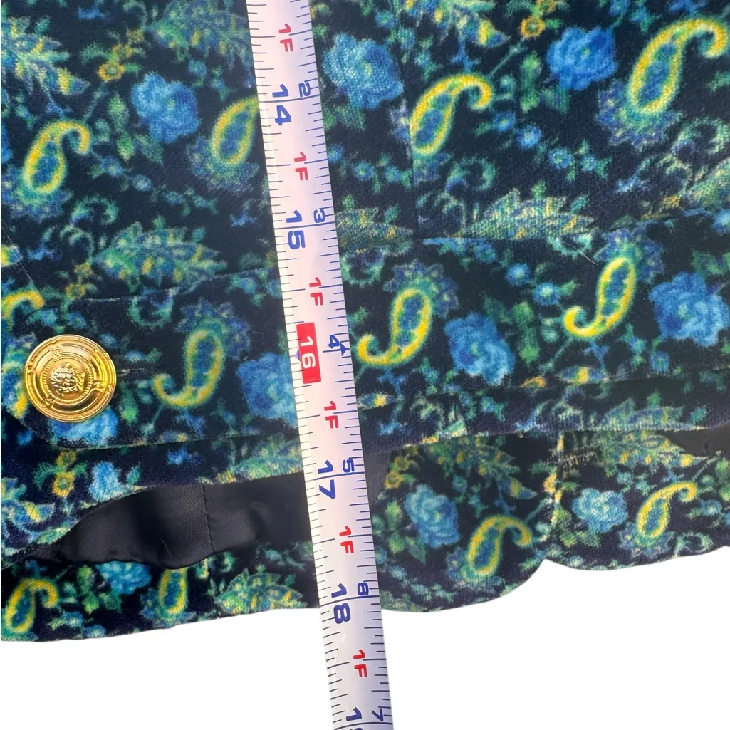 Versace Jeans Couture Vintage Cropped Paisley Baroque Vest Gold Medusa Buttons Blue Size XS - Image 12