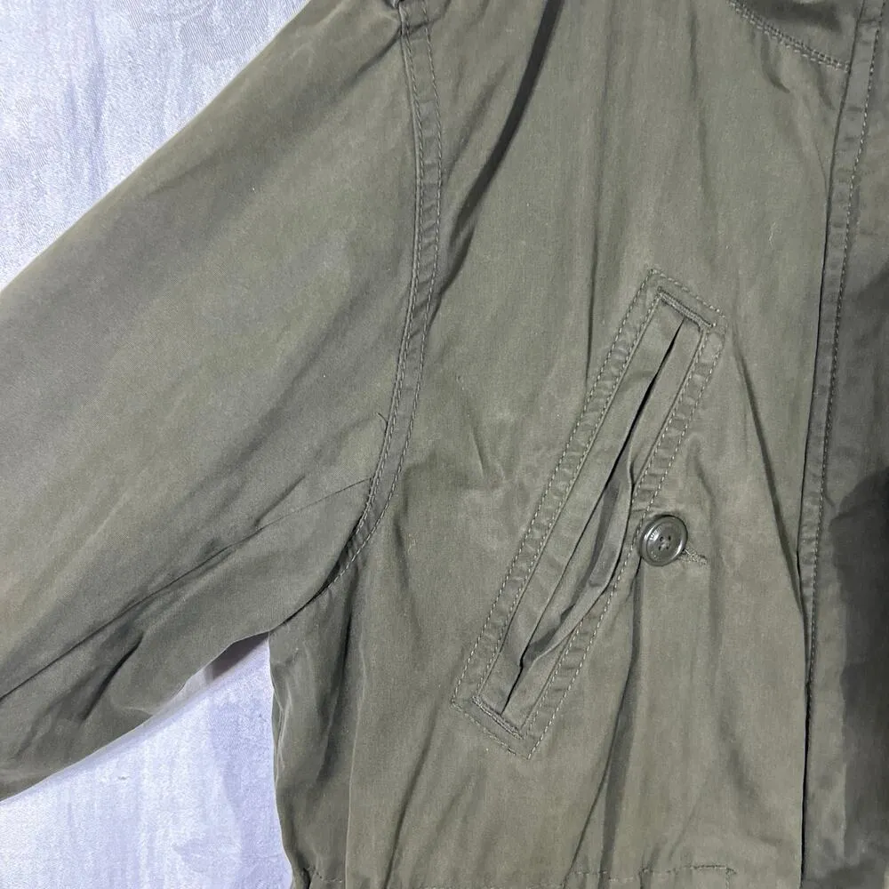 American Eagle Utility Jacket Large Army Green Flannel Sherpa Lined Hooded Zip - Image 6