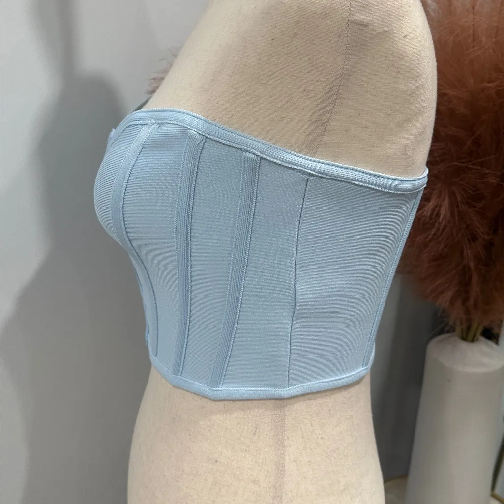 Tic Toc Light Blue Strapless Corset Top - Image 4